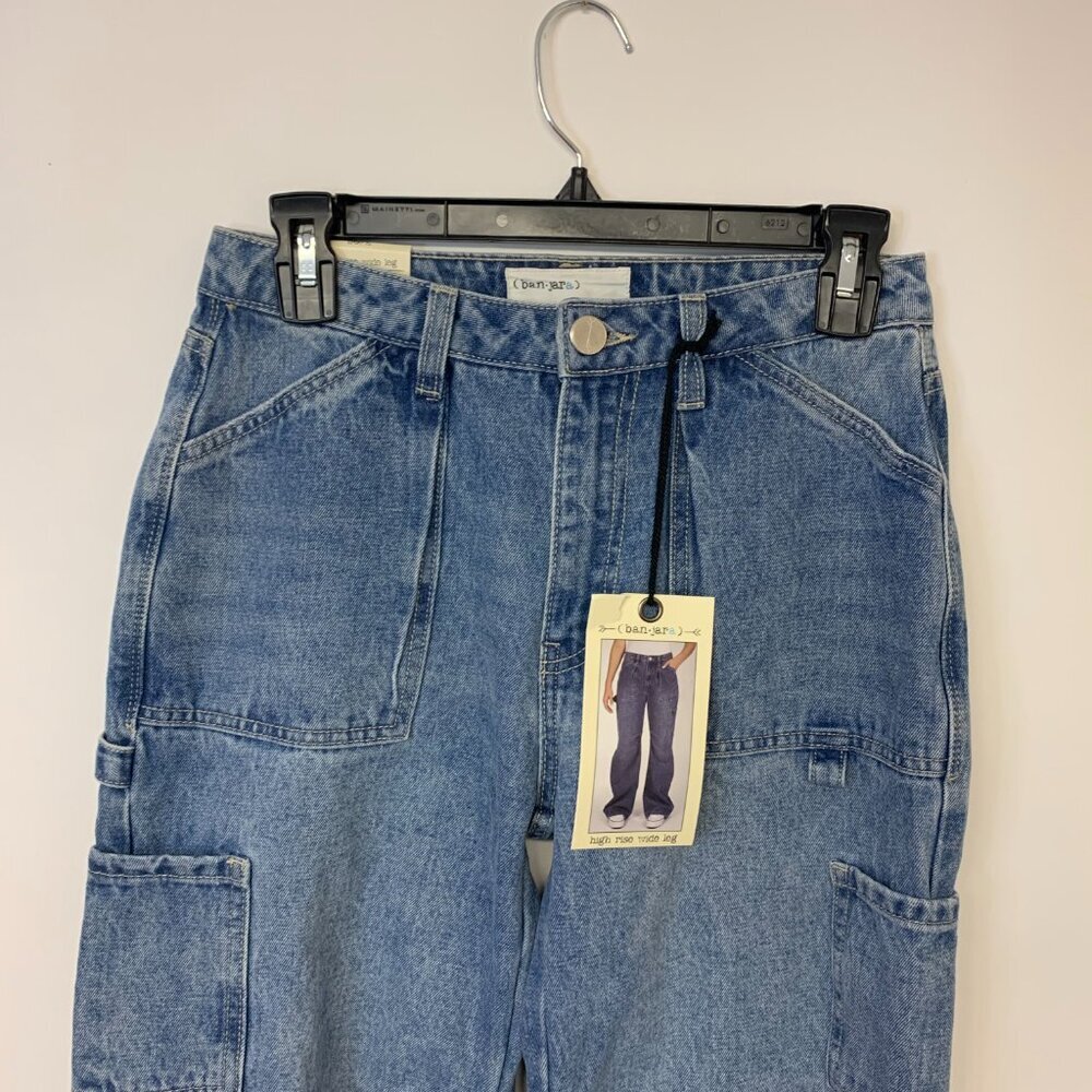 Ban-Jara Jeans high-rise wide leg cargo minor distressing Womens SZ 3 NWT - Picture 2 of 12